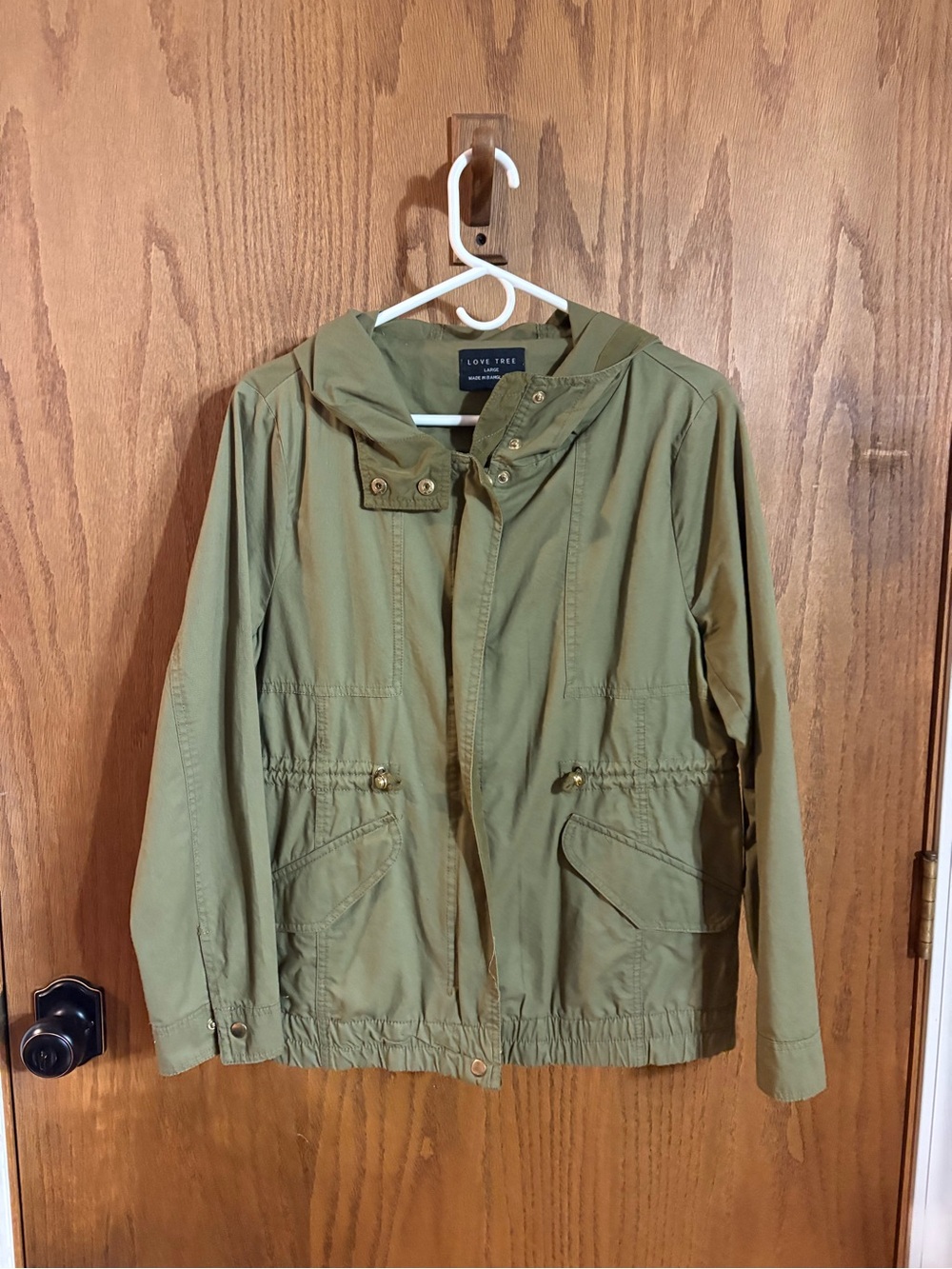 Love Tree Olive Green Hooded Utility Jacket